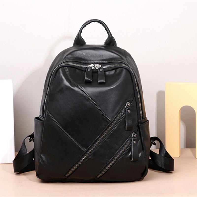 Primary image for 2022 New Casual Women Backpack Leather Travel Bags First Layer Cowhide Solid Col