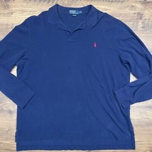 Vintage Polo Ralph Lauren XXL Blue Long Sleeve Mesh Pique Knit Polo Shir... - $26.89