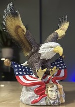 Patriotic American Eagle Ceramic Figurine with Flag -Bald Eagle w/ American Flag - £22.94 GBP