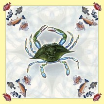 Pair of Betsy Drake Female Blue Crab Square Table Cloth - £50.59 GBP