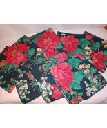 Red Floral Holiday Evergreen Pine Cone Dinner Napkin Set of 8 Cotton Cloth  - £12.37 GBP