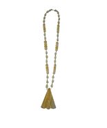 Vintage Carved Stone Pendant Necklace Cream Yellow Striped Statement 22 ... - $36.00