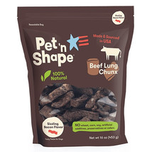 Pet n Shape Natural Beef Lung Chunx Dog Treats Sizzling Bacon Flavor 1 lb Pet n  - £35.57 GBP