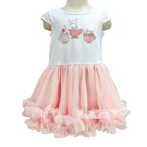 Child&#39;s Dress 24 mo White Pink Tulle Bunnies in Teacups Skirt 10 inch long NWT - £25.72 GBP