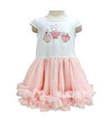 Child&#39;s Dress 24 mo White Pink Tulle Bunnies in Teacups Skirt 10 inch lo... - £25.10 GBP