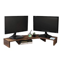 Rustic Wood Dual Monitor Stand With Adjustable Angle Riser 2 Monitors Of... - £54.25 GBP