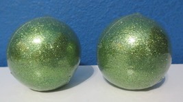 Vintage  Wax Christmas Pair Green Glitter Round Ball  Candles  Holiday Decor - $10.00