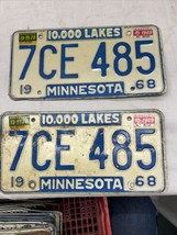 Match Number Set Pair 1968 7CE485 MINNESOTA MN LICENSE PLATE 10000 Lakes... - $89.99