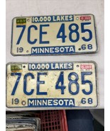 Match Number Set Pair 1968 7CE485 MINNESOTA MN LICENSE PLATE 10000 Lakes... - $1,636.76 MXN