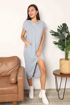 Double Take Short Sleeve Front Slit Hooded Dress - £27.32 GBP