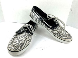 Sperry Top Sider Sequin Loafers Women 10 M Bahama Shoes Black White Zebr... - $19.62