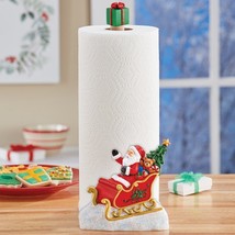 Christmas Santa Claus Sleigh Paper Towel Holder Stand Kitchen Table Home Decor - £17.48 GBP