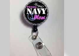 Proud navy mom  Retractable work Reel ID Holder nurse secretary cna teacher Dr - £3.90 GBP