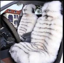 2pc Natural Australian White Tiger Stripes Sheepskin  Universal Car Seat Covers - £174.98 GBP