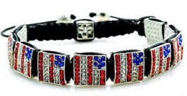 Patriotic USA Cuff Bracelet Red White Blue Rhinestone Pave Flag Square Bead  - £14.29 GBP