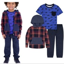 ANDY &amp; EVAN Boys Flannel Dinosaur 3 Pc Outfit T-Shirt Sweatpants Hooded NEW - £12.87 GBP