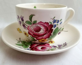 Tea Cup Saucer Vintage Spode England Porcelain China Pink Purple Floral  - £21.78 GBP