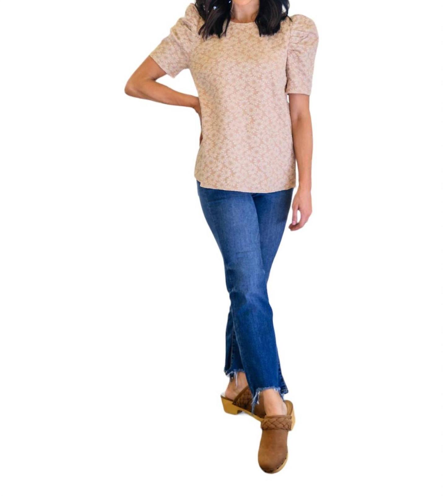 Mittoshop Kelsi Jacquard Puff Sleeve Top Tan - $38.00