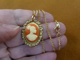 CA30-61 RARE African American LADY orange + ivory CAMEO brass Pendant necklace - £19.78 GBP