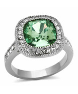 Lite Green Cushion Cut Halo Cocktail Ring May Birthstone Stainless Steel TK316 - $22.00