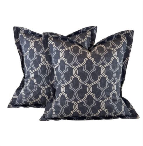 Pair P Kaufmann Waverly Gray Fretwork Geometric Lattice Trellis Pillow Covers - $94.99