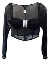 Sincerely Jules Junior&#39;s Lace Corset Top Long Mesh Sleeve Sheer Size L Black - £15.91 GBP