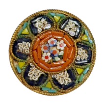 Vintage Antique Micro Mosaic Glass Italy Flower Floral Pin Brooch Roped 1&quot; - £20.22 GBP