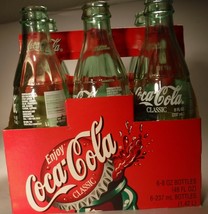 Coke Coca Cola 100th Aniversary 6 Bottles no caps 8oz w/ caddy - $14.01