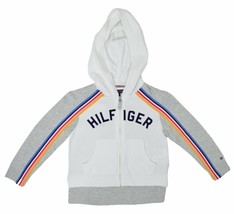 Tommy Hilfiger Girls Zip-Up Hooded Jacket Eyelet Pockets White, Sz L 9698-1 - £40.44 GBP