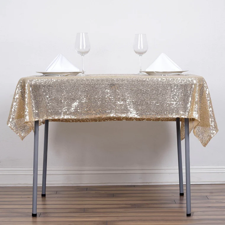 Champagne - 54&quot; Tablecloths LUXURY COLLECTION Duchess Sequin Square Wedding - £32.42 GBP