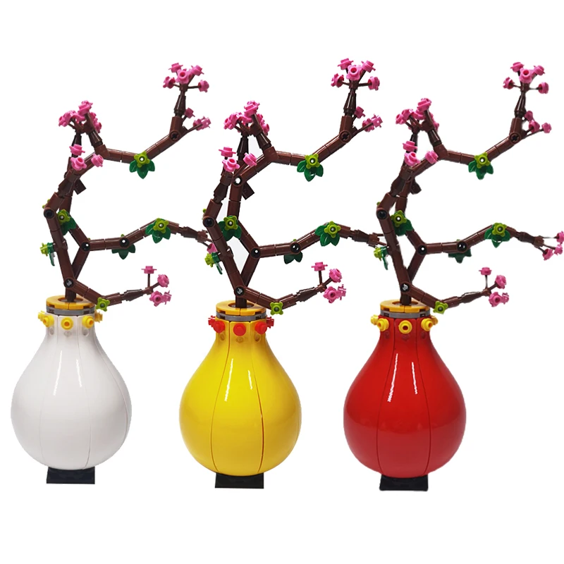 136Pcs Flower Bouquet Vase Building Kits Plum Peach Blossom Potted Building - £19.46 GBP