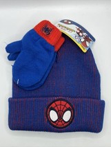 NWT Spider-Man Boys Toddler Winter Knit Hat Beanie Mittens Set 2T-5T - £6.25 GBP