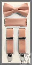 Peach NEW Boy&#39;s Clip Suspender Bow tie &amp; Pocket Square Handkerchief 3 pi... - $18.27