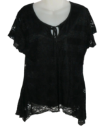 Shannon Ford New York Black Lace Bow Blouse Top Size XL - $19.79