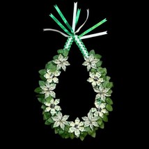 Graduation Money Lei 11 Flower New Bills Green &amp; White Four Braided Ribbons - £99.91 GBP