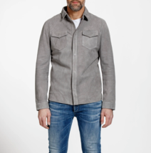 Gray Leather Shirt jacket for Men Pure Suede Custom Made Size S M L XXL 3XL 4XL - £112.06 GBP