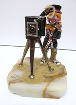 Ron Lee Vtg &#39;84 24K Gold Plated Hnd Painted Signed Clown W/CAMERA Figure On Onyx - £258.39 GBP