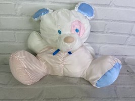 1988 Fisher Price Dog Rattle Plush Soft Stuffed Toy Pink Stripe Dot Blue... - £40.64 GBP