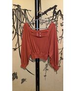 Free People Orange 3/4 Sleeve Square Neck Crop Top Bohemian Blouse - $35.00