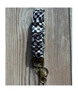 Silky Scrunchie Wristlet Keychain Bag Purse Charm Black White Check Chec... - $272.87 MXN