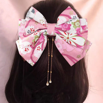 Japanese Hair Bow Clips | Sakura Cherry Blossom Kimono Yukata Flower Decor - £22.93 GBP