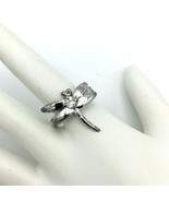 DRAGONFLY sterling ring size 8.75 - clear glass rhinestone 925 silver in... - £15.84 GBP