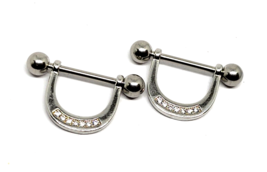 Nipple Bars Piercing 8 CZ Gem 14 Gauge Steel Door Knocker Micro Paved - Pair - £9.59 GBP