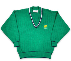 Vintage 70s 80s Quills Woolen Market Sweater Ireland V Neck Preppy Hand ... - £23.32 GBP