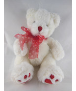 Russ Berrie White Teddy Bear plush 10&quot; Heartley w Red Hearts on feet and... - £6.35 GBP