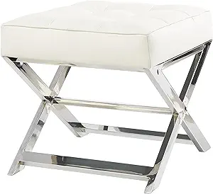 Deco 79 Leather Stool with Stainless Steel Supports, 22&quot; x 19&quot; x 19&quot;, White - $528.99
