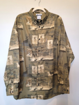 Columbia River Lodge Deer Stag Print Cotton Button Down Shirt X Large XL - $18.95