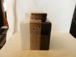 Tri-Color Brown &amp; White Ceramic Canister With Hermetic Seal from Pier One Import - £39.96 GBP
