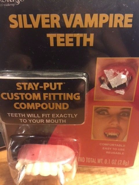 Silver Vampire Teeth - Fake Reusable Teeth - Great Theatrical Makeup Prop - $5.93