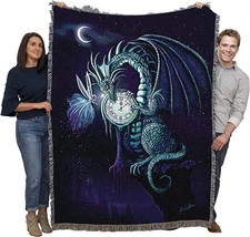 Time Dragon Sapphire Blanket by Rose Khan - Gift Fantasy Tapestry Throw, 72x54 - £61.32 GBP
